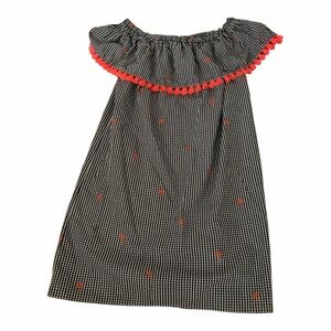 NAF NAF Navy and White Gingham Dress with Coral Tassel Trim